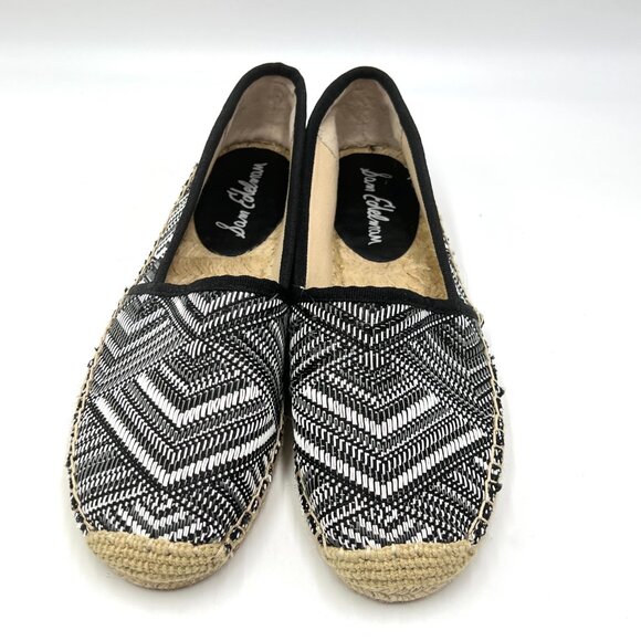 Sam Edelman Size 8 Lynn Black White Geometric Chevron Print Loafers Flats Shoes - Picture 2 of 12